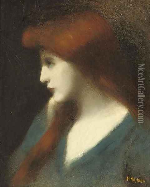 Lady in blue Oil Painting - Jean-Jacques Henner