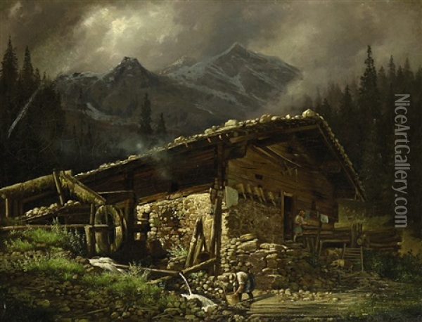 Muhle Im Gebirge Oil Painting - Anton Ebert