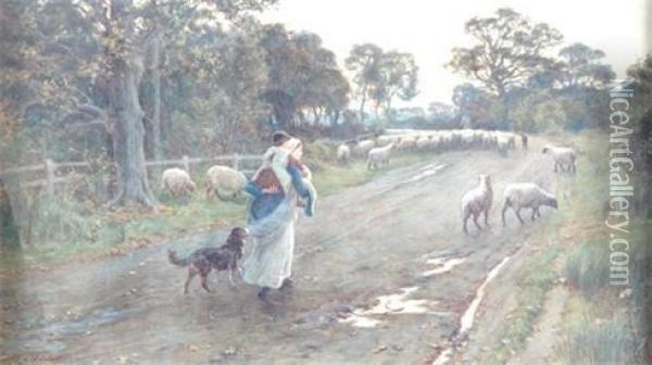 The Rear Guard Of The Flock Oil Painting - Ernest Albert Waterlow