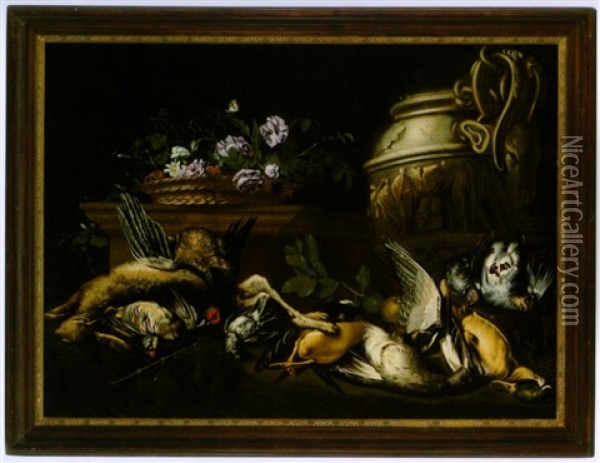 Natura Morta Con Fiori E Cacciagione Oil Painting - Giovanni Paolo Zanardi