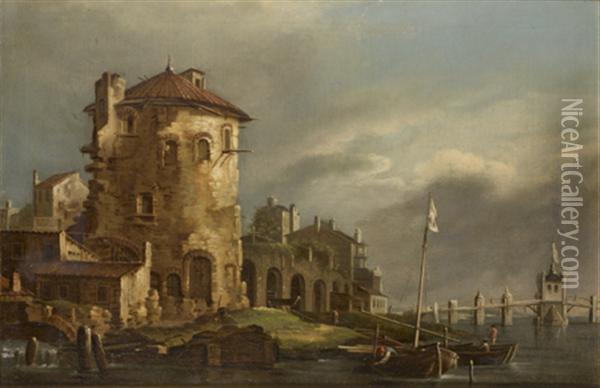 Caprice Architectural Dans La Lagune Venitienne Oil Painting - (Giovanni Antonio Canal) Canaletto