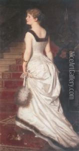 Elegant Woman In White Oil Painting - H. Knut Ekwall