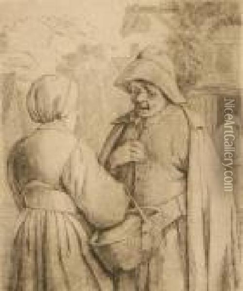 Man And Woman Conversing Oil Painting - Adriaen Jansz. Van Ostade