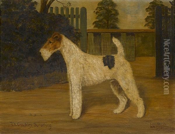 A Portrait Of The Champion Wire-haired Fox Terrier 'crackley Surething' Oil Painting - William Lucas