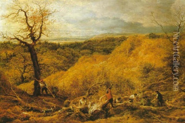 The Wood Cutters Oil Painting - John Linnell