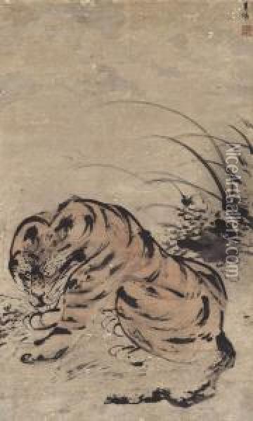 Tiger Oil Painting - Gao Qipei
