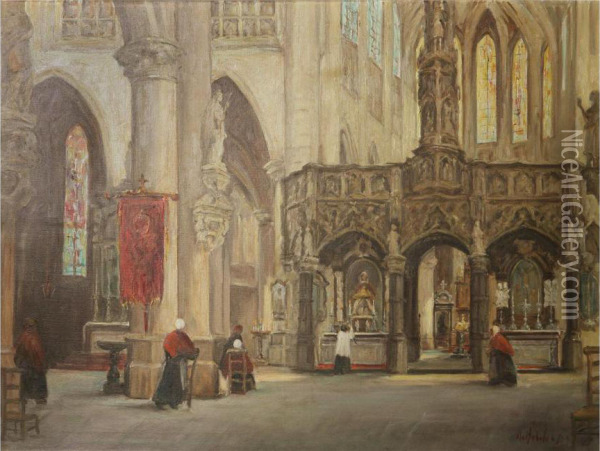 Church Interior Oil Painting - Jozef, Jef De Belder