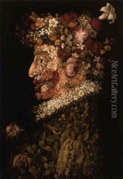 Anthropomorphic Heads Representing The Four Seasons Oil Painting - Giuseppe Arcimboldo