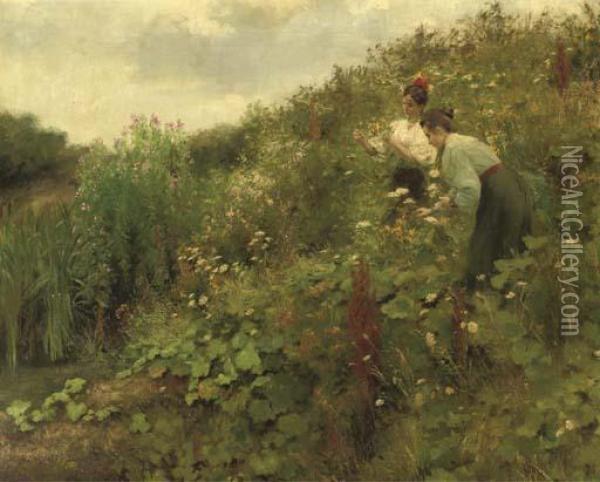 Picking Flowers Oil Painting - Hermann Seeger