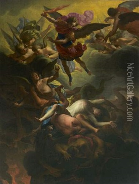 Saint Michel Terrassant Les Anges Rebelles Oil Painting - Antoine Rivalz