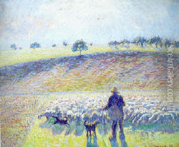 Berger Avec Moutons Oil Painting - Camille Pissarro
