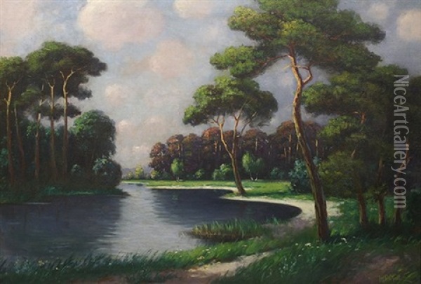 Wooded Pond Scene Oil Painting - Ivan Fedorovich Choultse