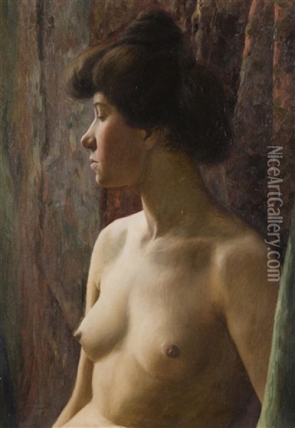 Profile Of A Nude Girl Oil Painting - Josef Stolovsky