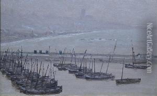 Fishing Boats In The Harbour, Penzance Oil Painting - George Sherwood Hunter