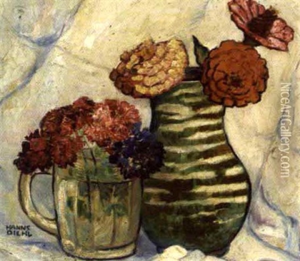 Blumen In Bauernkrug Oil Painting - Hanns Diehl-Wallendorf