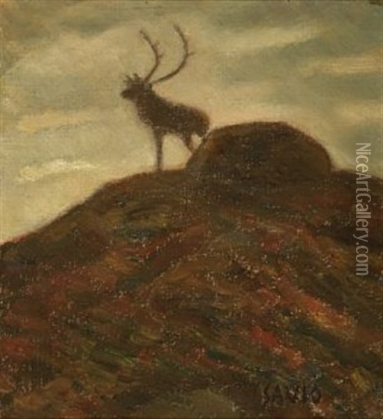 Reinbukk I Fjellet Oil Painting - John Andreas Savio