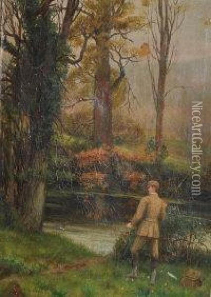 Fishing On The Riverbank Oil Painting - Arthur Langley Vernon