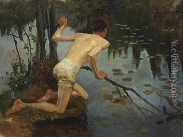 Young Man, Study For The Painting La Sirene (young Man And Mermaid, 1897) Oil Painting - Albert Edelfelt