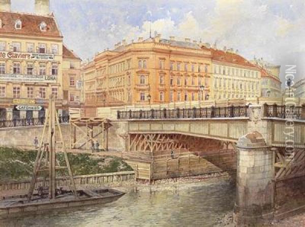Kanal In Wien Mit Blick Auf Hauserfassaden Oil Painting - Richard Moser