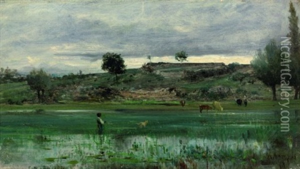 Jeune Garcon Avec Son Chien Dans Un Paysage Oil Painting - Adolphe Appian