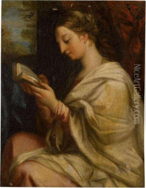 Portrait Of A Lady, Half Length, Reading A Book Oil Painting - Carlo Maratta or Maratti