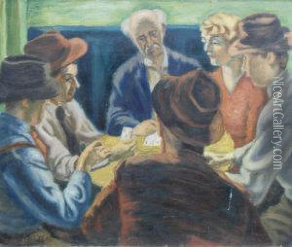 The Card Players Oil Painting - Norbert Nadel