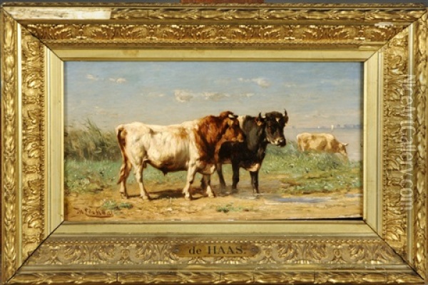 Les Vaches Oil Painting - Johannes Hubertus Leonardus de Haas