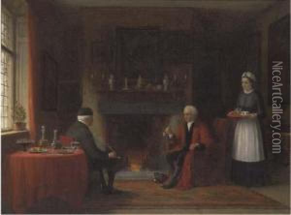 A Fireside Conversation Oil Painting - Frederick Daniel Hardy