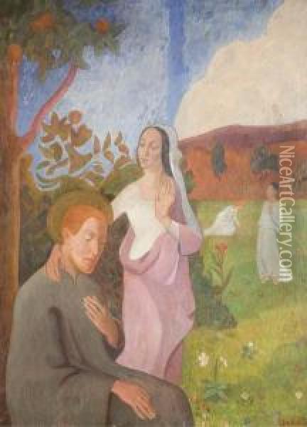 Saint Francois Et La Vision Des Trois Vierges Blanches Oil Painting - Gad Frederik Clement