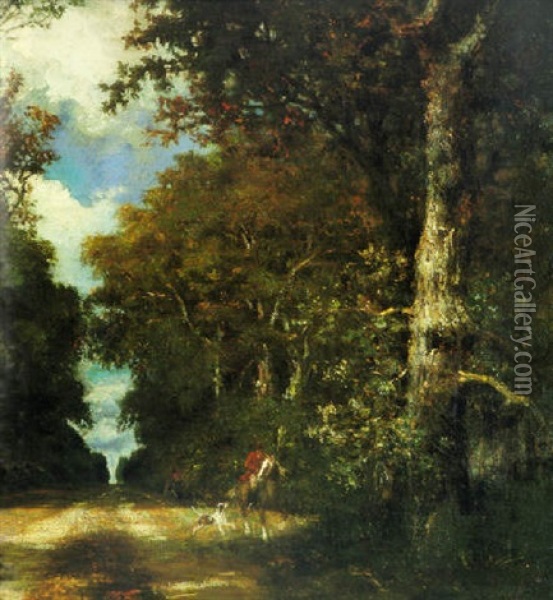 Riding In Fontainebleau Oil Painting - Jules Dupre