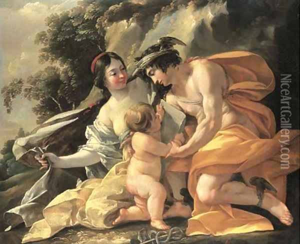 Venus, Mercury and Cupid ('The School of Love') Oil Painting - Nicolas Chaperon