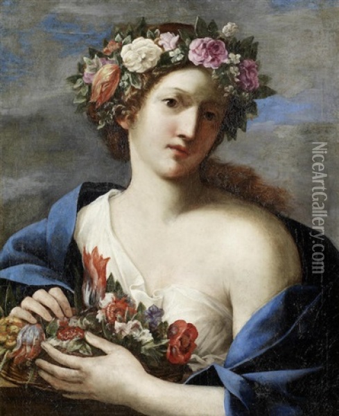 Flora Oil Painting - Giovanni Francesco Romanelli