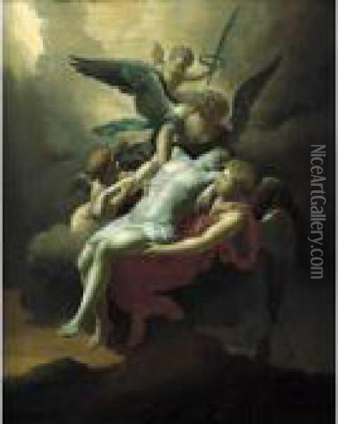 San Sebastiano Trasportato In Cielo Dagli Angeli Oil Painting - Adriaen Van Der Kabel