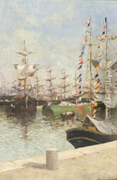 Barche In Porto. Oil Painting - Francesco Coppola Castaldo