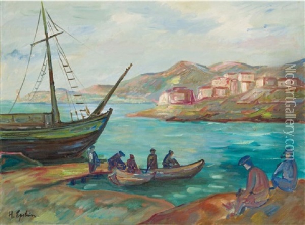 Powrot Rybakow Oil Painting - Henri Epstein