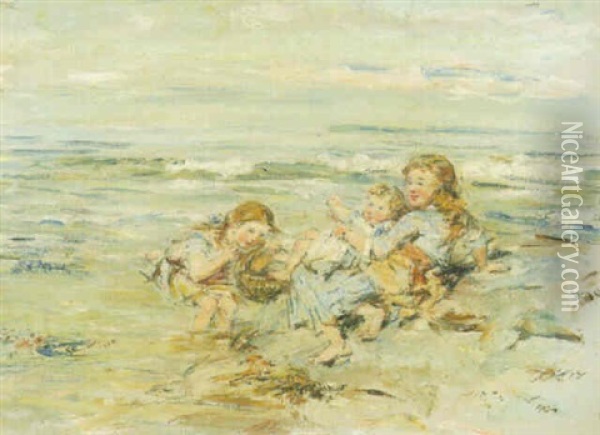 Children Playing On The Beach Oil Painting - William McTaggart