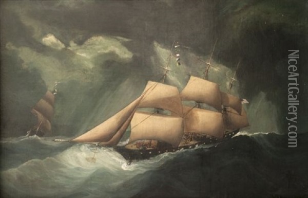 La Flotte Nordiste Au Large Du Havre Durant La Guerre De Secession Oil Painting - Cheri Francois Marguerite Dubreuil