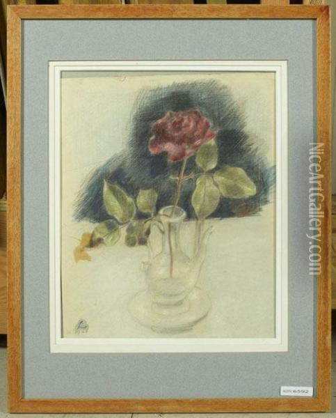 Stilleben Mit Rose. 1923. Oil Painting - Oskar Wilhelm Luthy