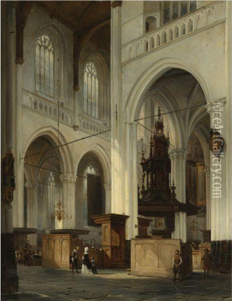 Interior Of The New Church In Amsterdam Oil Painting - Cornelis Springer