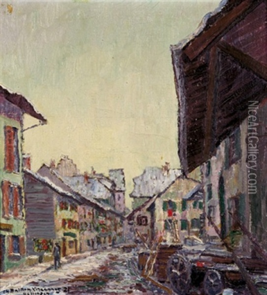 Vue De Village Animee Oil Painting - Charles Baillon-Vincennes