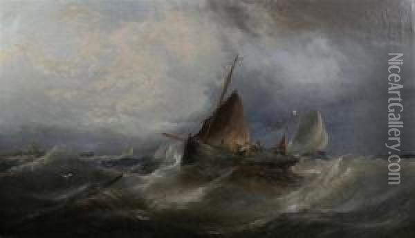 Fishing Boat On A Choppy Sea Oil Painting - W. Miller