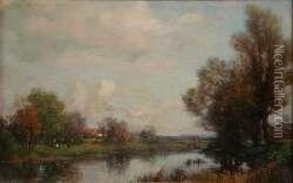 A River Landscape At Dawn Oil Painting - William Watt Milne