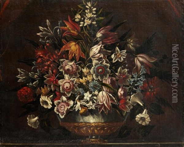 Vase De Fleurs Sur Un Entablement Oil Painting - Juan De Arellano
