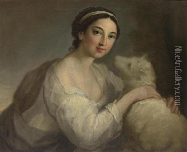 A Portrait Of A Lady As Innocence Oil Painting - Hoare, William, of Bath