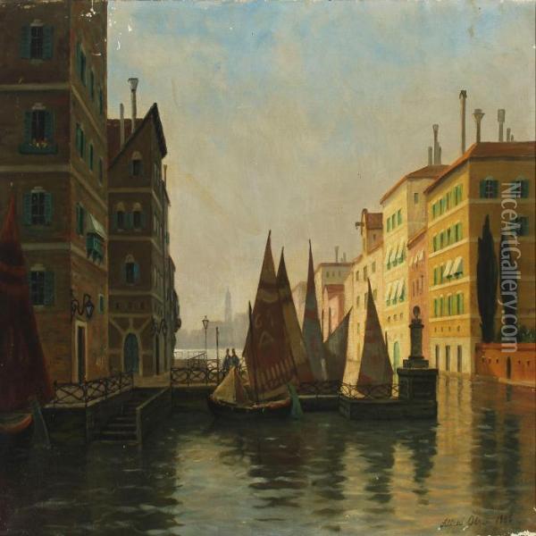View From Venice Oil Painting - Alfred Theodor Olsen
