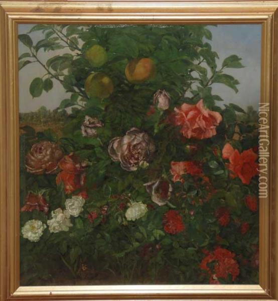 Kniepe Oil On Panel, Roses And Oranges Oil Painting - Frieda Kniep