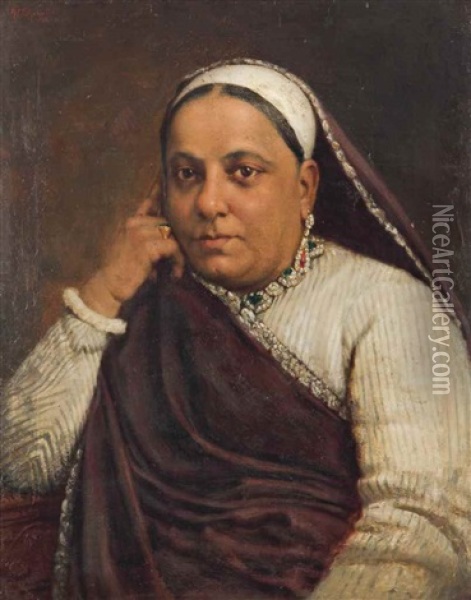 Untitled (portrait Of A Parsi Lady) Oil Painting - Manchershaw Fakirjee Pithawalla