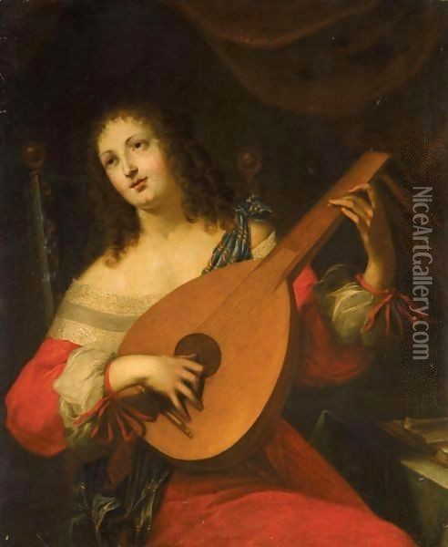 Portrait Of A Lady, Half Length, Playing A Lute Oil Painting - Hieronymus Janssens