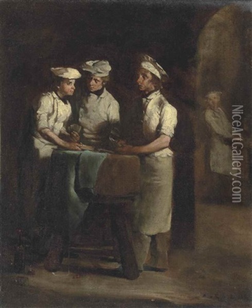 Les Trois Cuisiniers Oil Painting - Theodule Ribot