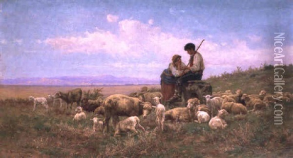 Idillio Pastorale Nella Campagna Romana Oil Painting - Pietro Barucci